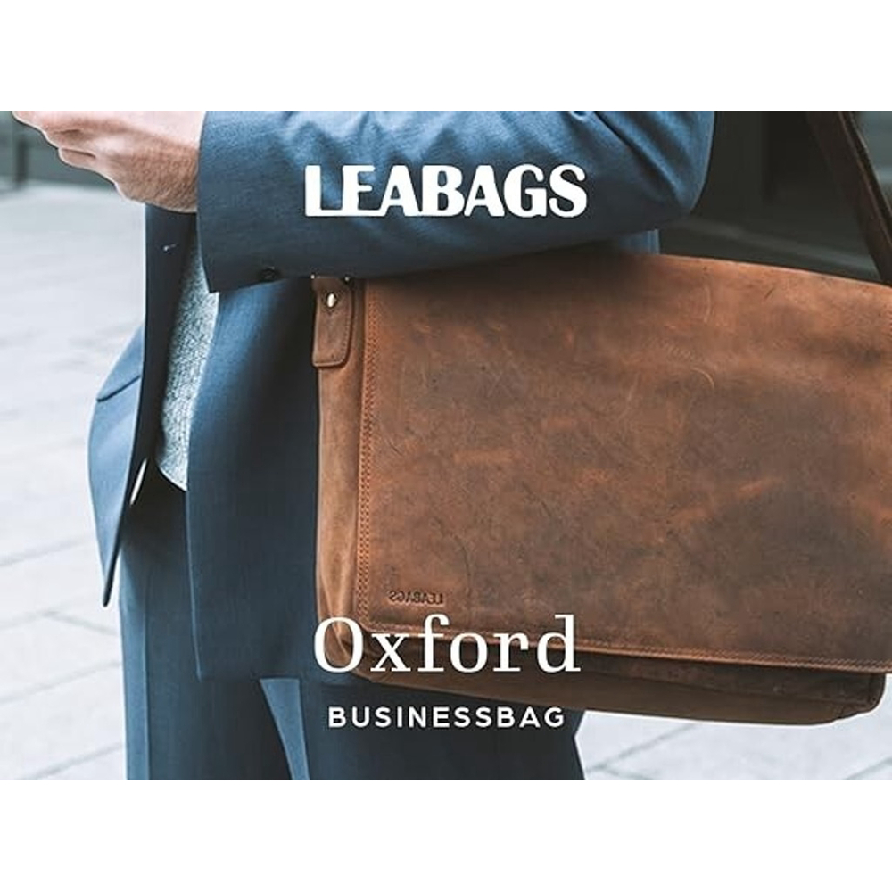 LEABAGS Oxford Muskat Leather W Green Stitch Messenger Bag 16” Free Pencil Case